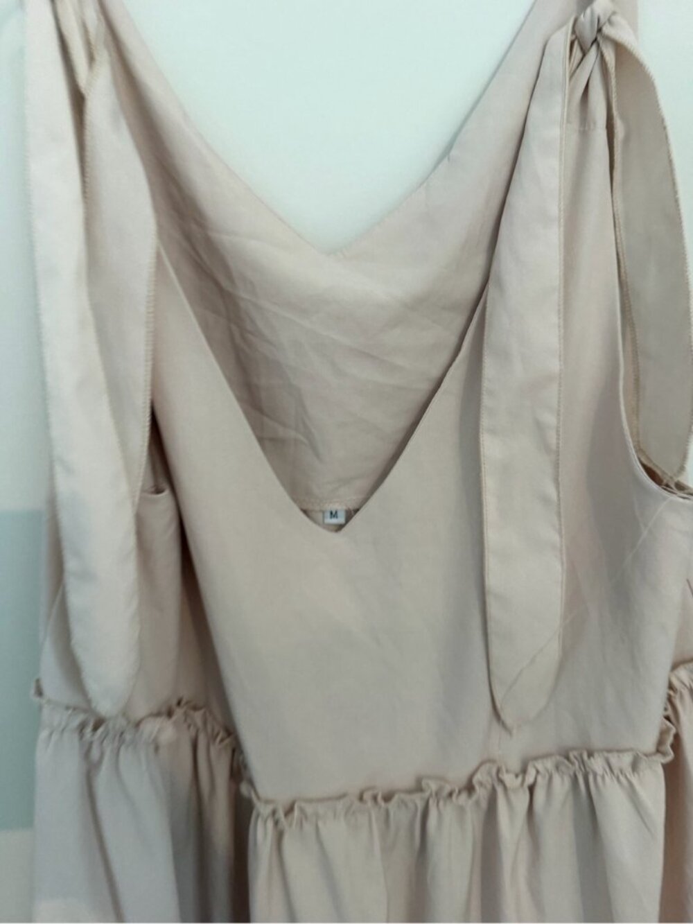 Tiered Sleeveless Mini Dress with Bow Straps in Blush - Women’s Size Medium - Picture 3 of 4